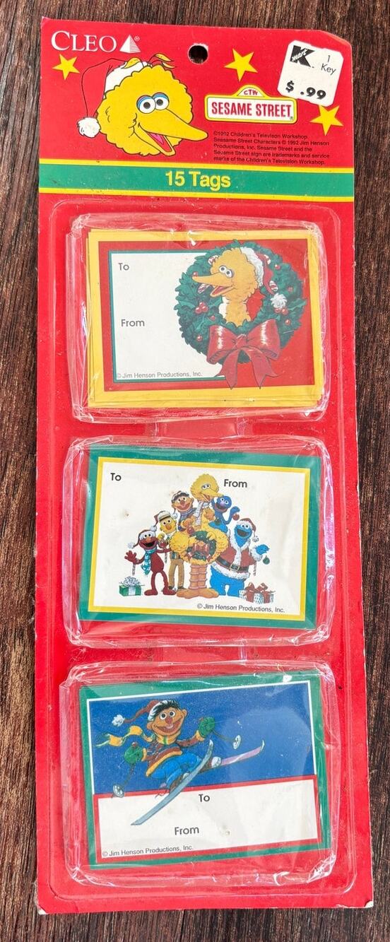 Vintage Unopened New 1990 Cleo Sesame Street 15-Piece Christmas Gift Tags Pack